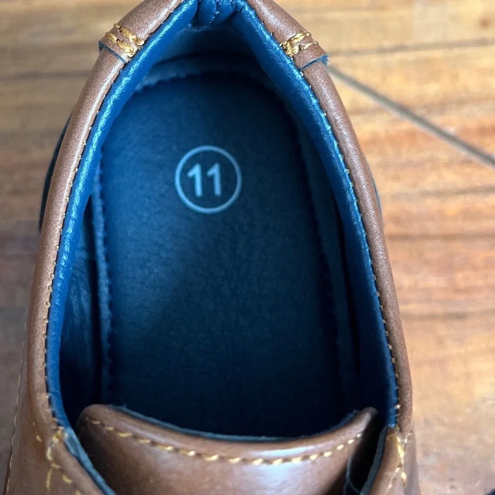 Hawkwell Kids Brown‎ Faux Leather Dress Shoes Lace Up Size 11 Formal NWT